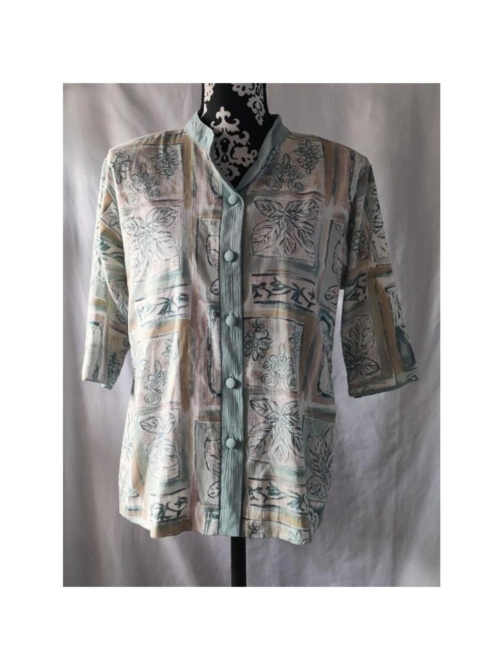 Lighthouse Point Women's Floral Top Button Front Short Sleeve Ivory Size Small